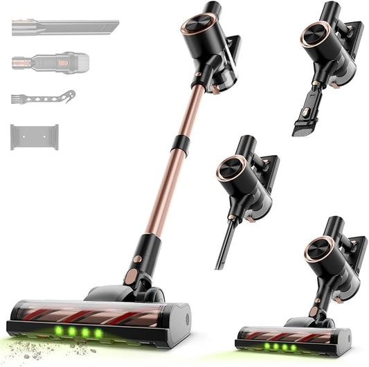 Cordless Stick Vacuum Cleaner - 45KPA Powerful Suction Vacuum with 45 Min Runtime, Detachable Battery, Anti-Tangle & 1.5L Dust Cup, 8 in 1 Vacuum Cleaner for Pet Hair, Carpet, HardFloor, Pink