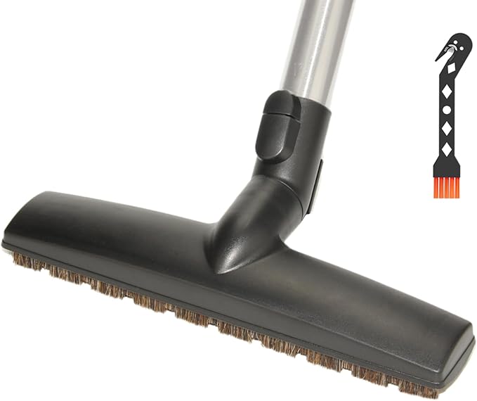 Portek 12" Hard Floor Brush Replacement Compatible with Miele Vacuum Cleaners, Upgraded Horsehair Bristles Floorhead Vacuum Attachment with Wheels, Ideal for Hardwood Cleaning, 2.5" Low Height, Black
