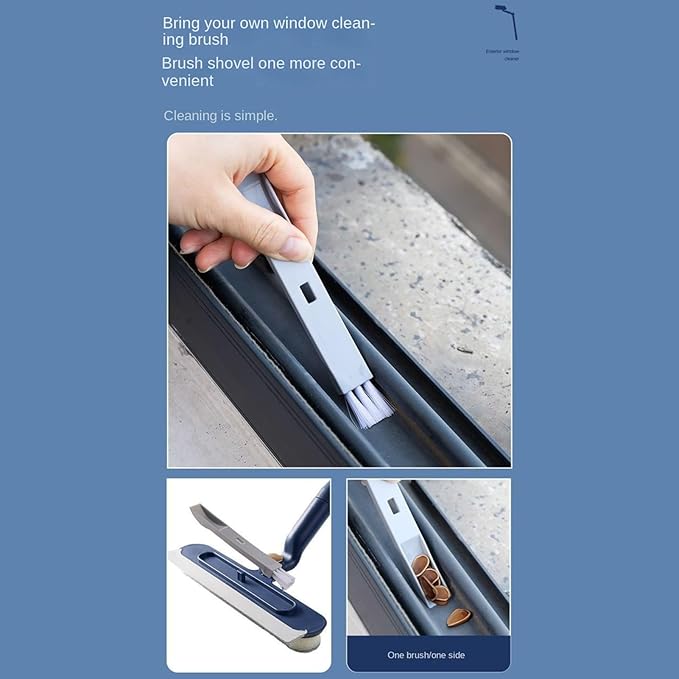 Window Cleaning Tool, Extendable Glass Wiper, Adjustable Length, 2 in 1 Brush for Streak Free Clean, High Reach Scrubber Squeegee, Household Cleaning Needs, Tile Care for Home