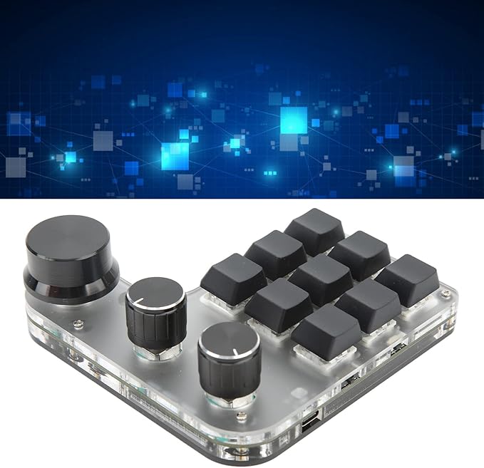 VBESTLIFE 9-Keys USB Mini Keypad, 9 Keys 3 Knob Programming Macro Pad DIY Shortcut Mechanical Gaming Keyboard with RGB Backlit, for Gaming Working