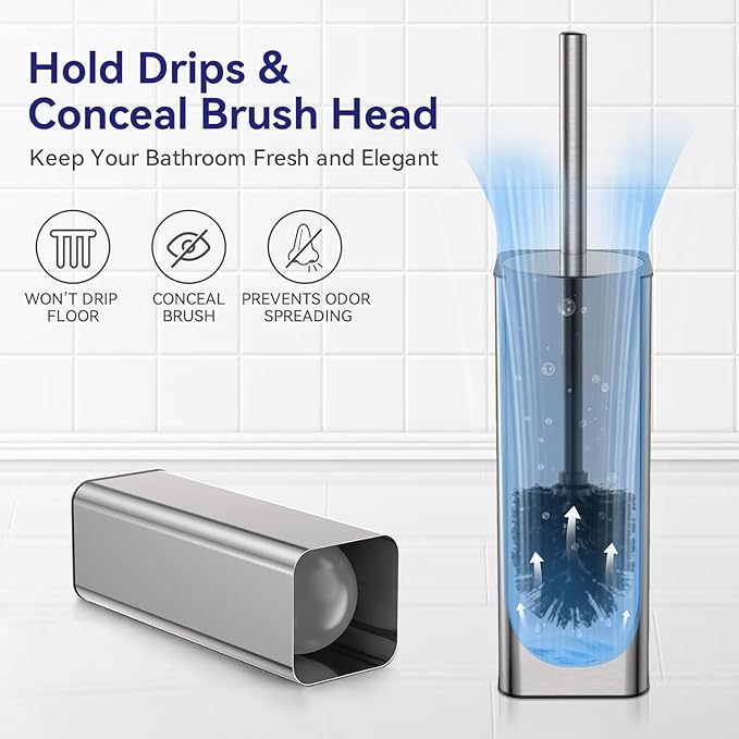 DOWRY Stainless Steel Toilet Bowl Brush and Holder for Bathroom Storage Organization Deep Cleaning Covered Brush Cleaner