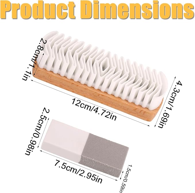 Suede Shoe Brush and Eraser, Rubber Soft Suede Nubuck Cleaning Brush with Wooden Handle for Shoes Sneaker Boot Jacket Bags Wallet Purse and More Leather Cleaner Kit
