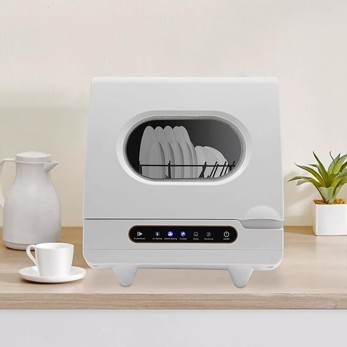 Portable Dishwasher Countertop,Portable Mini Dishwasher with 5L Built-in Water Tank for Apartments& RVs,Compact Dishwashers with 5 Washing Programs,High-Temp& Air-Dry Function (15.6*15.4*16.9in White)