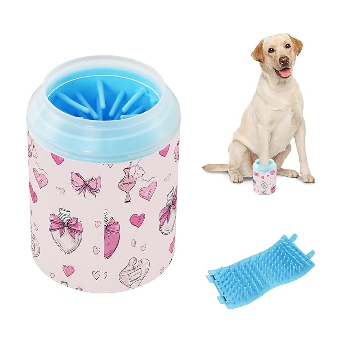 Dog Paw Cleaner Cups for Dogs Pet Foot Washer Paw Scrubber for Small Medium Large Dogs Cats Cleaning Cup Pink Heart-shaped Perfume Bottles