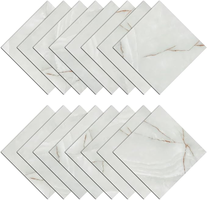Gray/White Marble Vinyl Flooring Peel and Stick Floor Tile 12''x12'' Waterproof Flooring Planks Self Adhesive Thick Sticky Tiles for Kitchen Bathroom Stick on Floor Tile for Bedroom Basement 16-Sheets