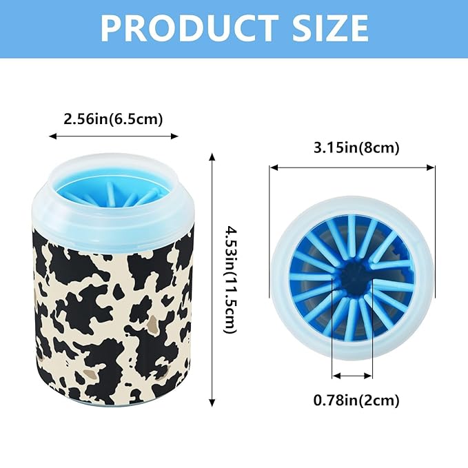 Dog Paw Cleaner Cups for Dogs Pets Foot Washer Paw Scrubber for Medium Small Cats Dogs Cute Cleaning Cup Beige Black Cow Print
