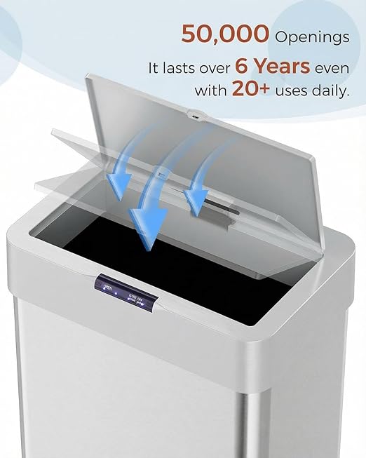TLSUNNY 16 Gallon Motion Sensor Trash Can,Touchless Automatic Garbage Can,Brushed Stainless Steel Smart Bin,with Bag Holder,Soft Close Lid,for Kitchen,Office,RV,Bedroom,Living Room (Silver, 60L)