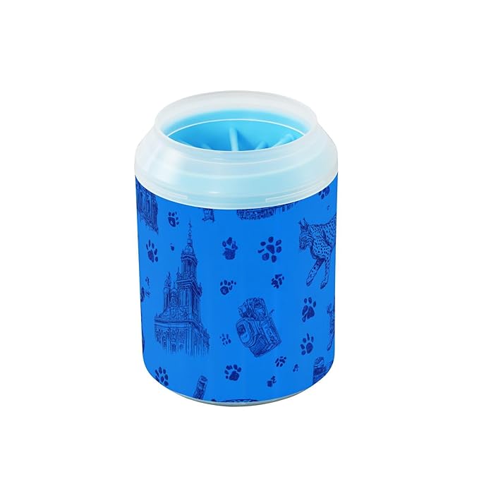 Dog Paw Cleaner Cups for Dogs Pet Foot Washer Paw Scrubber for Medium Small Large Dogs Cats Cleaning Cup Blue Buildings Flasks Paw Prints