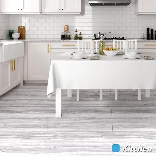 Art3d 60 Sq.ft Peel and Stick Floor Tiles, 40Pcs Luxury Vinyl Plank Flooring Wood Look, Adhesive and Waterproof Tile Sticker for Bedroom, Living Room, Kitchen, White/Grey