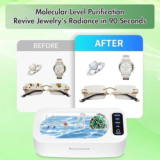 Ultrasonic Jewelry Cleaner, 47KHz Ultrasonic Jewelry, Glasses, Rings, Watch Bands Cleaner, 4 Modes, (350ML), 304 Stainless Steel Water Tank