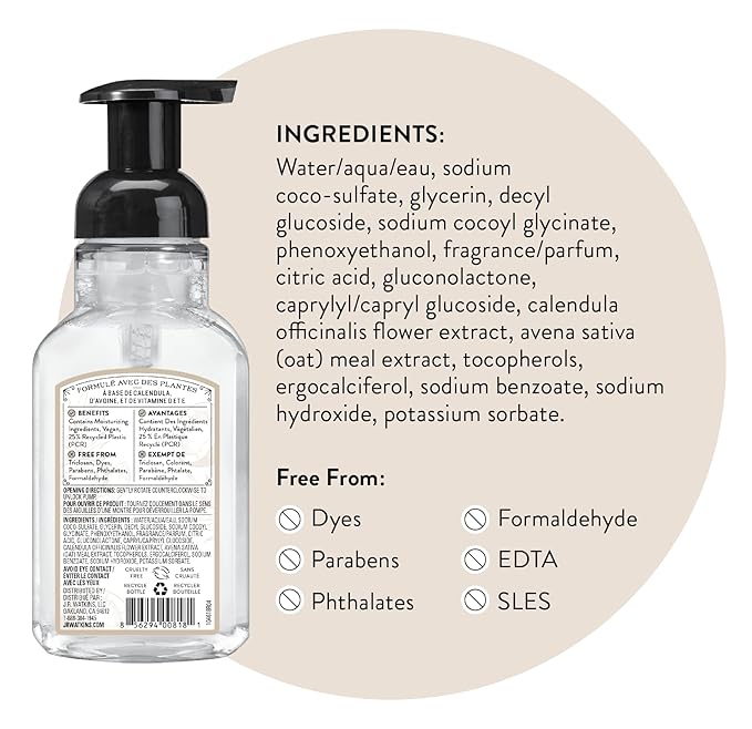 J.R. Watkins Foaming Hand Soap Pump with Dispenser, Moisturizing Hand Soap Foam, Alcohol-Free and Cruelty-Free, Use for Kitchen or Bathroom, Noix De Coco/Coconut, 9 fl oz, 3 Pack