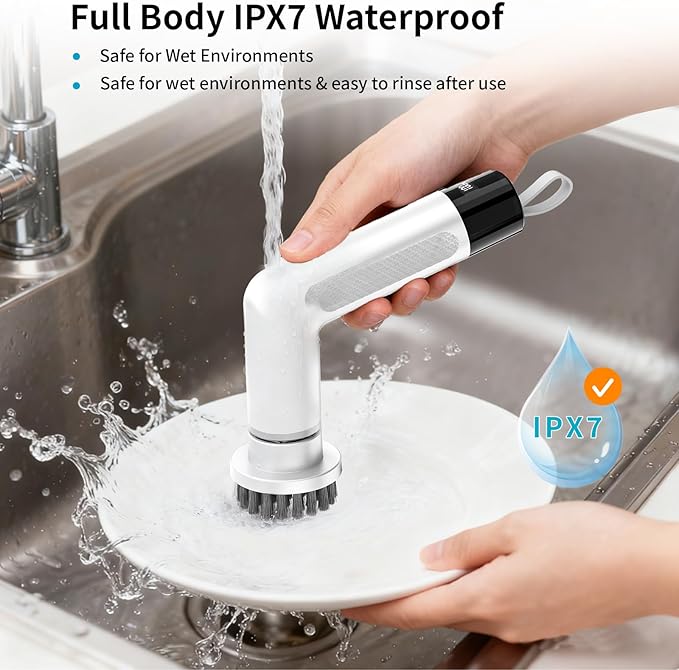 Electric Spin Scrubber, Cordless Cleaning Brush，IPX7 Waterproof Bathroom Scrubber with Adjustable Extension Handle & Battery Level Display for Bathroom Kitchen Car (ECB-S3)