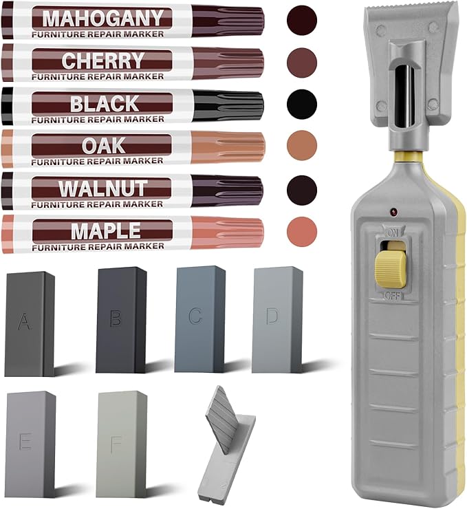 6 Colors Laminate Floor Wax with Wood Furniture Touch Up Marker，Vinyl Laminate Hardwood Floor Repair Kit, Professional Restore Any Scratches, Stains, Cracks, Hole for Floor, Door, Cabinet