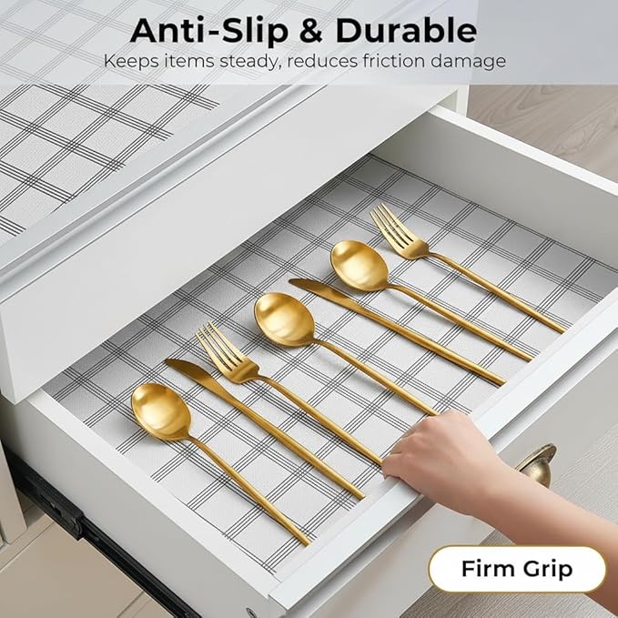 Coavas Extra Grip Thickened Shelf and Drawer Liner - Non-Adhesive Non-Slip Waterproof Mats for Kitchen Cabinets, Drawers, Shelves, Dresser & Cupboard, Easy Cut DIY (Stripe, 12IN x 10FT)