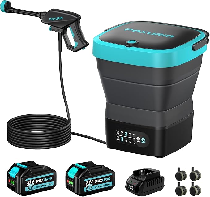 750PSI Portable Pressure Washer Cordless, 4.5Gal Tank, 4 Adjustable Pressure Electric Power Washer with 2x5.0Ah Battery & Quick Charger, 5-in-1 Nozzle, 10FT Hose, Power Cleaning for Car Washing, Patio