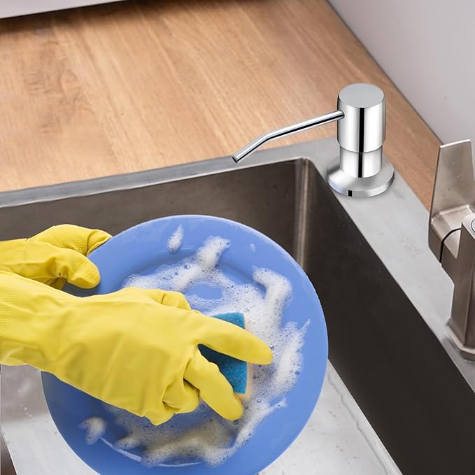 Soap Dispenser for Kitchen Sink, Built in Sink Soap Dispenser Lotion Dispenser with 17 OZ Bottle, Refill from The Top Bar Sink Soap Dispenser, Chrome
