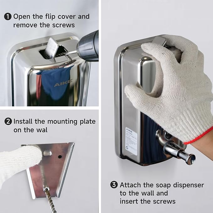 AIKE Polished Stainless Steel Wall Mount Pump Soap Dispenser Polished 17 fl.oz. AK1001