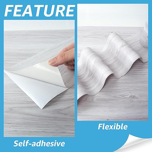 Art3d 60 Sq.ft Peel and Stick Floor Tiles, 40Pcs Luxury Vinyl Plank Flooring Wood Look, Adhesive and Waterproof Tile Sticker for Bedroom, Living Room, Kitchen, White/Grey