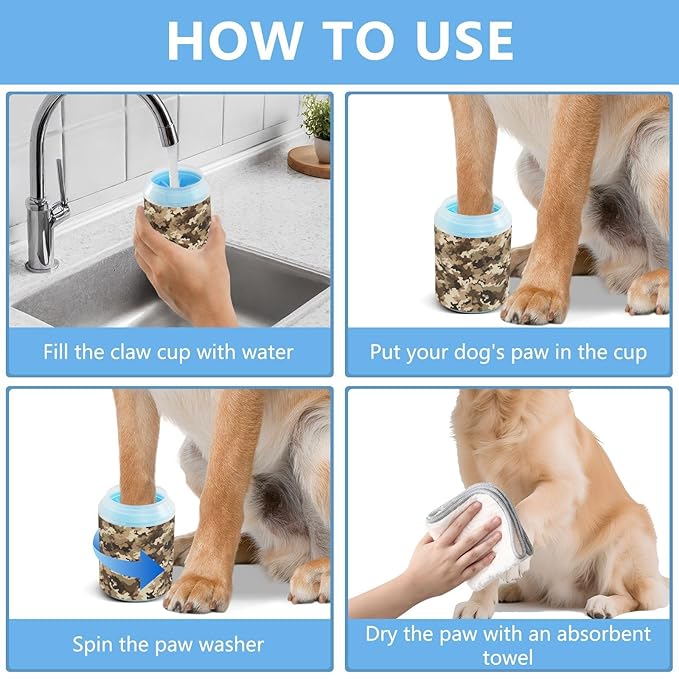 Dog Paw Cleaner Cups for Dogs Pets Foot Washer Paw Scrubber for Medium Small Cats Dogs Cute Cleaning Cup Brown Military Camouflage