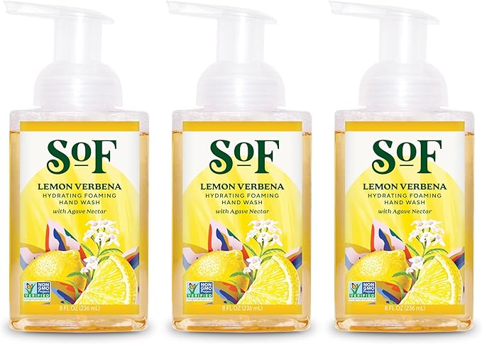 SoF Hydrating Foaming Hand Wash - With Organic Agave Nectar & Coconut Oil- Vegan & Non GMO- Free From Phthalates, Sulfates & Parabens- Lemon Verbena - 8 oz Bottle 3 Pack