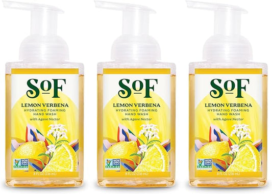 SoF Hydrating Foaming Hand Wash - With Organic Agave Nectar & Coconut Oil- Vegan & Non GMO- Free From Phthalates, Sulfates & Parabens- Lemon Verbena - 8 oz Bottle 3 Pack