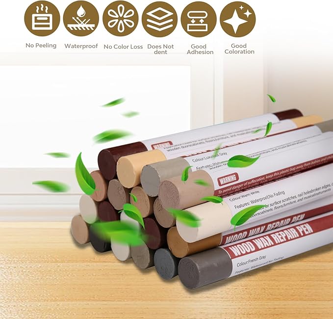 Wood Filler Sticks，20 Colors Wood Repair Wax Crayons Furniture Markers Touch up for Repairing Scratches, Scuffs, Cracks, Dings and Holes in Wood Floors, Cabinets, Furniture (Common Series)
