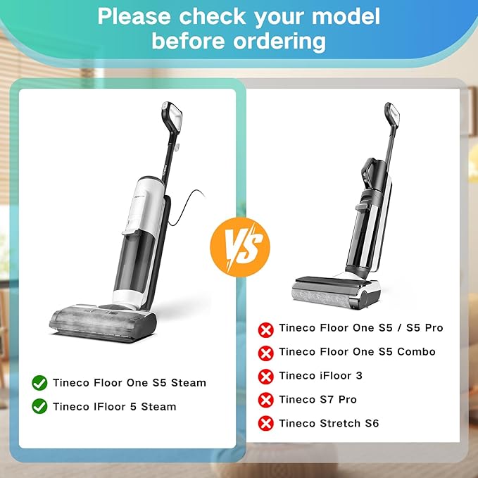 Roller Brush and Filters Replacement Parts for Tineco Floor One S5 Steam/IFloor 5 Steam Cordless Wet Dry Vacuum Cleaner- 2 Roller Brushes + 4 HEPA Filters + 1 Cleaning Brush (7 Pcs)