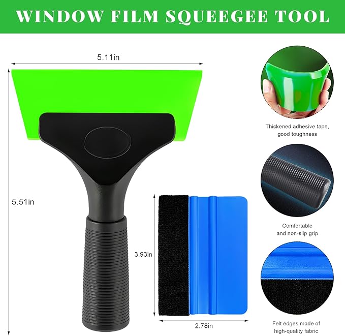 4 PCS Window Tint Kit Tools, Professional Vinyl Wrap Kit with Plastic Squeegee & Felt Squeegee, Universal Privacy Film Installation Tint Tools for Vehicle Glass Home (Blue+Green)