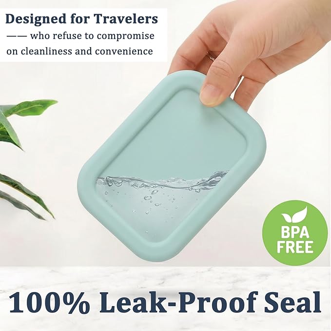 Leak Proof Silicone Travel Soap Case with Draining Tray - Bar Soap Holder for Travel, Gym & Camping - Mess-Free Portable Soap Container for Carry-on Bags (Mint Green)