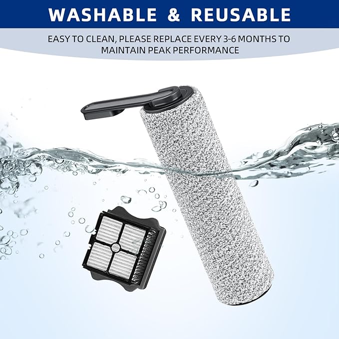 Floor ONE S5 Brush Roller and HEPA Filter Replacement, Compatible with Tineco S5 / S5 Pro /S5 Pro 2 / S5 Blue Cordless Wet Dry Vacuum Cleaner - 2 Brush Rollers + 6 Vacuum Filters + 1 Cleaning Tool