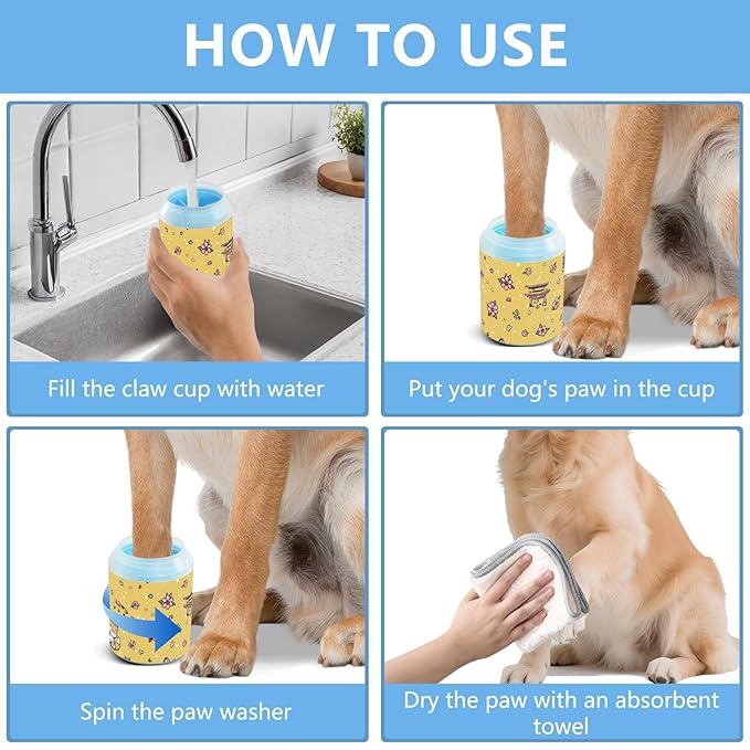 Dog Paw Cleaner Cups for Dogs Pet Foot Washer Paw Scrubber for Medium Small Large Dogs Cats Cleaning Cup Yellow Shiba Cherry Blossoms