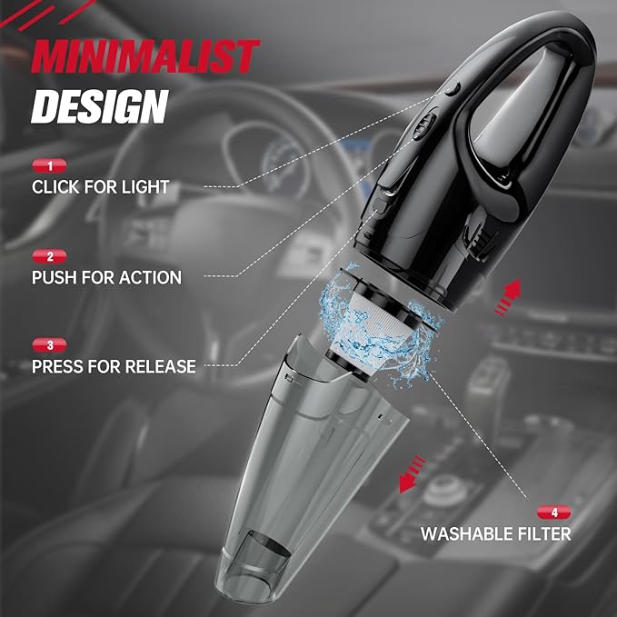 Handheld Vacuum Cordless Rechargeable, Mini Car Vacuum Cleaner with LED, USB Charge, 1.65LBs Hand Vacuum Cordless, 25 Minutes Run Time for Car/Home/Pet Hair