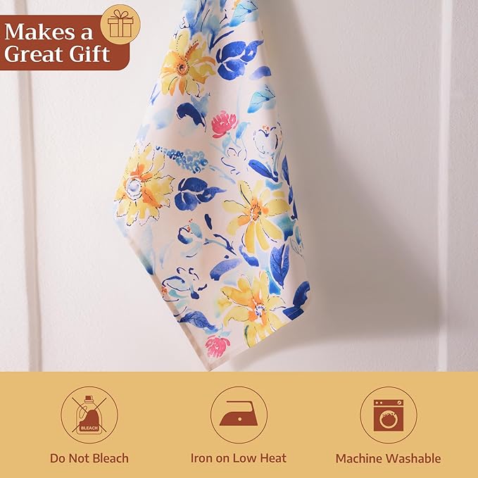 Maison d'Hermine Kitchen Towels Set of 3 100% Cotton 27.50" x 20" Reusable Cloth Tea Dish Towels Absorbent with Hanging Loop for Kitchen, Home, Dining, Cocktail Parties Spring/Summer (Girassol)