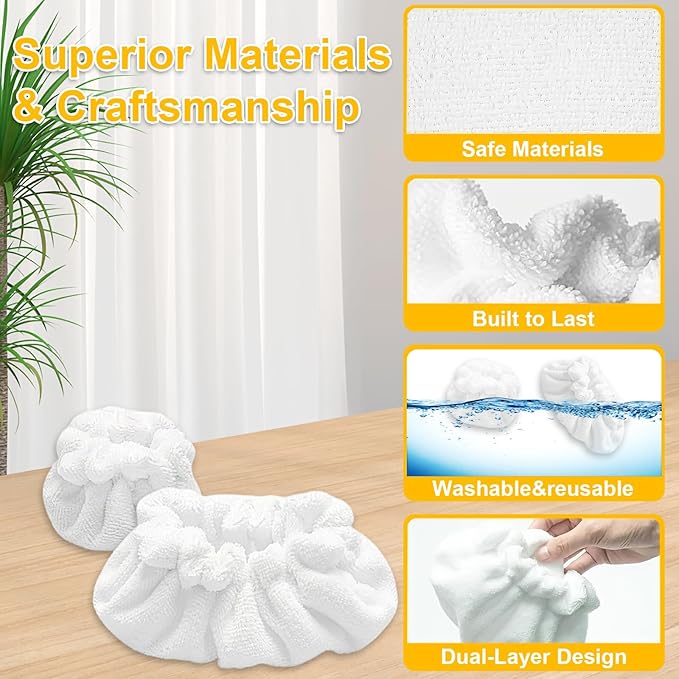 6 Pack Large Rectangle Bonnets + 8 Pack Small Triangle Bonnets Compatible with Dupray & Awasky Steam Cleaner etc, Universal Steam Mop Pads Reusable Washable Microfiber Steam Cleaner Accessories
