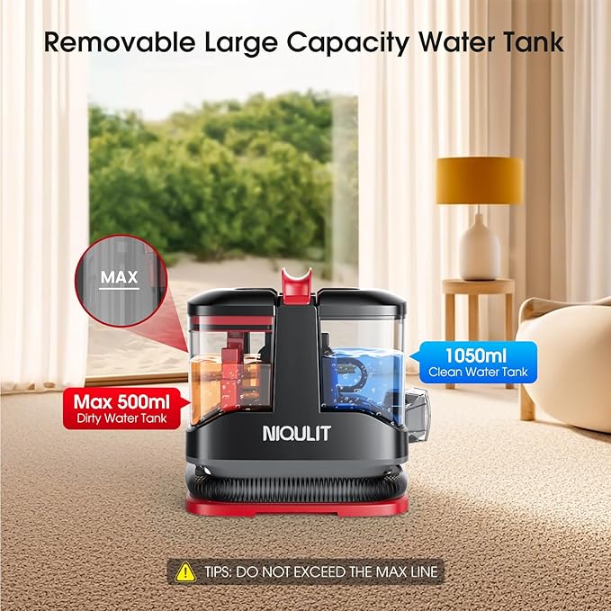 Portable Spot Cleaner Machine for Carpet and Upholstery, 15Kpa Powerful Suction for Pet Stain, Couche & Car, with Dual BrushHeads & Self-Cleaning System, Spot Cleaner for Area Rug, Stair and Furniture