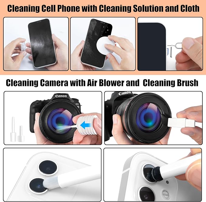 walrfid Laptop Phone Screen Cleaner Kit, Computer Keyboard Brush Cleaning Spray for iPhone AirPods MacBook iPad, 20-in-1 Electronic Device Clean Tool for Camera Earbud Car Screens (White)