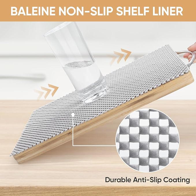 BALEINE Cabinet Liner, 24 in x 30 Ft Drawer and Shelf Liner for Kitchen Cabinets Non-Adhesive, Non-Slip Protect Desks, Cupboard, Drawers, Shelves, Tableware (Gray)
