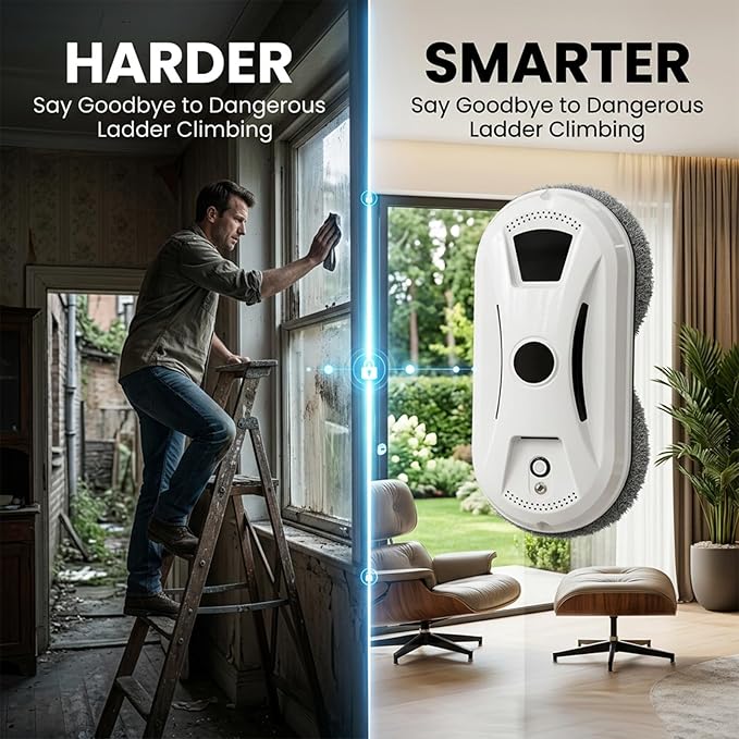 Automatic Smart Window Cleaning Robot, 90W Robot Window Cleaner with Dual Spinning Pads, AI Smart Path, Smart Spray, Remote Control, 20-Min Backup Power for Glass, Mirrors & Smooth Tile