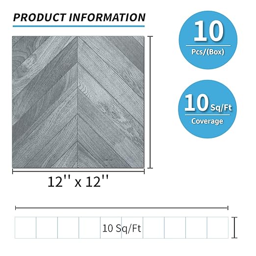 Art3d 10-Pack Herringbone Peel and Stick Vinyl Floor Tiles, 12" x 12" Self Adhesive Waterproof Wood Flooring Plank for Living Room, Kitchen, Bathroom, Bedroom, Cover 10 Sq. Ft, Grey