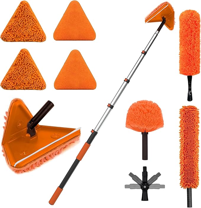 36FT Reach Dusters for Cleaning, Ceiling Fan Cleaner Duster with Extension Pole, Wall and Baseboard Cleaner Mop with Handle for Window Cobweb Fan Blade and High Ceiling