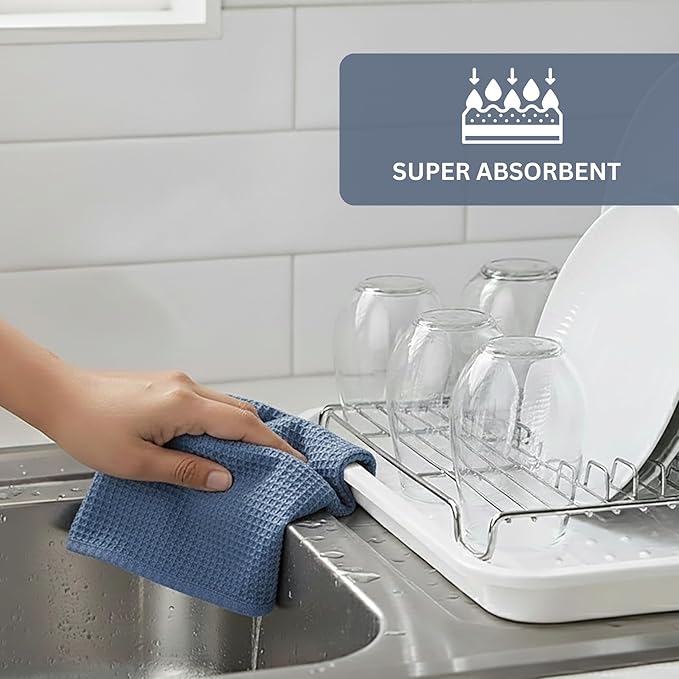 PurpleEssences Waffle Weave Kitchen Towel, 100% Cotton, 15x25 Inch, with Hanging Loop Ultra Soft Absorbent Quick Drying Dish Cloth, Tea and Hand Towels, 4 Pack - Christmas Holiday Winter - Smoky Grey