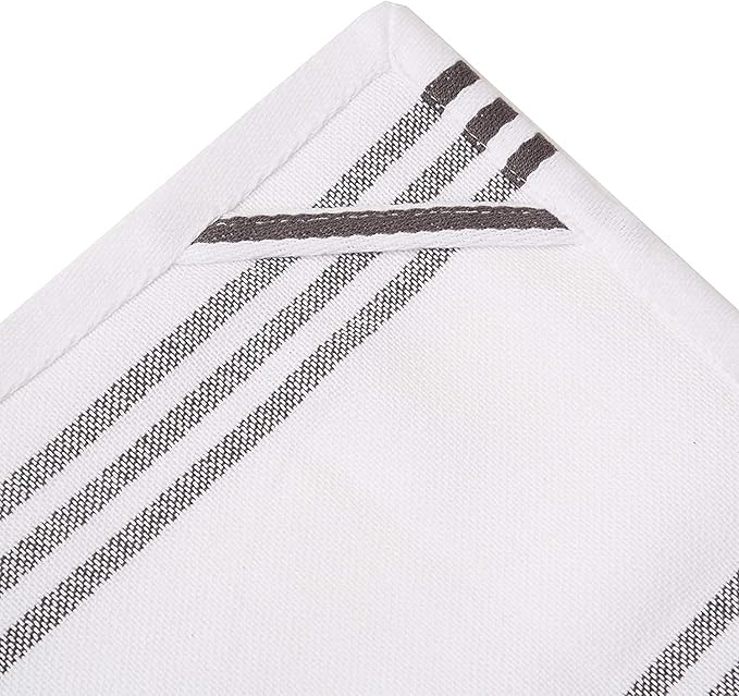 Urban Villa Kitchen Towels 100% Cotton Dish Towels for Kitchen (Set of 3) 20”x30” Dish Cloths Highly Absorbent Kitchen Linen Set with Hanging Loop Perfect for Drying Dishes Cleaning Towels-Grey White