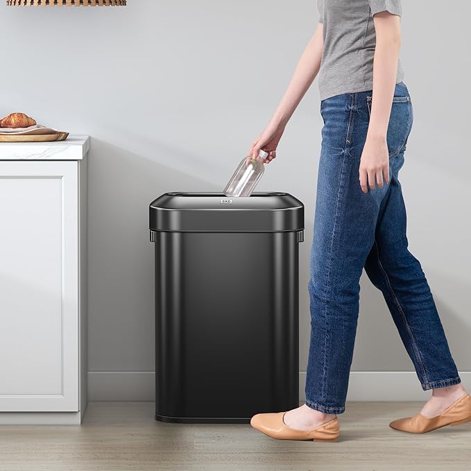 EKO Urban 16 Gallon/60 Liter Open Top Stainless Steel Slim Commercial Trash Can, Tall Kitchen Trash Bin, Heavy-Duty Commercial Grade Large Garbage Bin for Home, Office, Hotel, Restaurant, Matte Black
