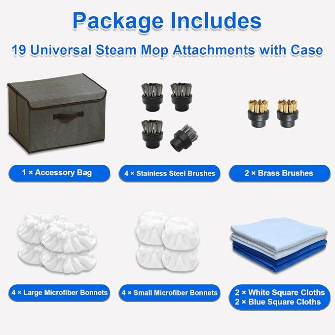 19-Piece Steam Cleaner Accessories Kit, Compatible with Dupray Steam Cleaner etc — Ideal for Deep Cleaning Floors, Grout, Soft Padding & Multiple Surfaces. Professional Multifunctional Set