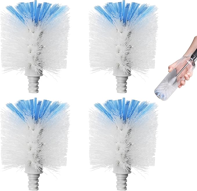 Bottle Brush Refill, 4 Pack Bottle Brush Replacement Head for OXO Bottle Brush, Dual Bristle Design for Water Bottles, Glasswares, Baby Bottles