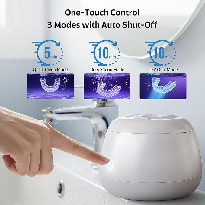 Ultrasonic Retainer Cleaner Machine 48kHz Denture and Aligner Cleaning Pod for Mouth Guards Night Guards Dental Trays Braces Toothbrushes Jewelry with 200ML Capacity (Blue)
