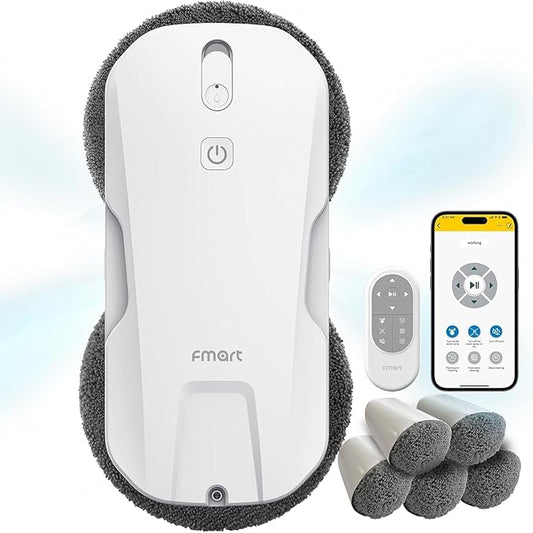 FMART T11 Window Cleaning Robot, Auto 4-Way Water Spray, 5300Pa Strong Suction, High-Speed Cleaning, <60dB Ultra-Quiet, 60mm Slim Window Robot, Smart Navigation, Anti-Drop & 50min UPS Protection