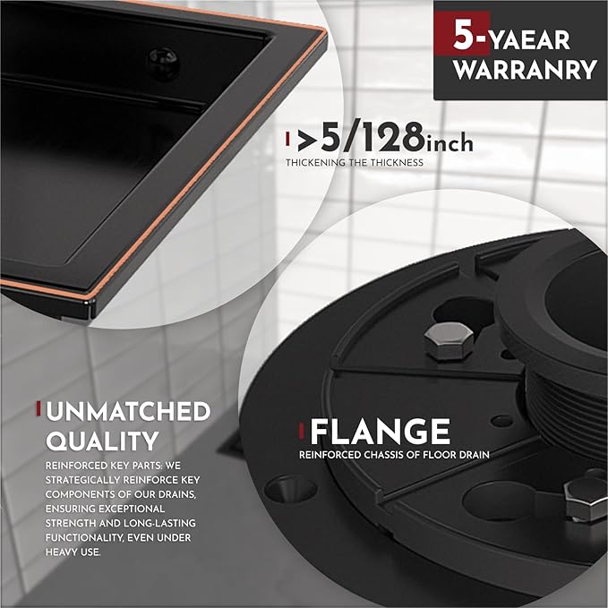 WEBANG 4 Inch Square Shower Floor Drain with Flange,Quadrato Pattern Grate Removable,Food-Grade SUS 304 Stainless Steel,Watermark&CUPC Certified,Oil Rubbed Bronze