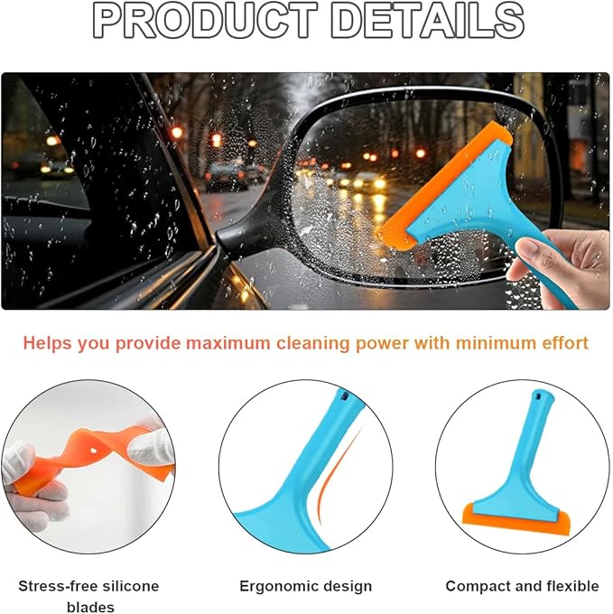 2 PCS Small Silicone Window Squeegee, 5.9 Inch Car Windshield Water Blade Squeegee with Non-Slip Handle, All-Purpose Cleaning Squeegee for Car Windshield, Window, Mirror (Sky Blue)