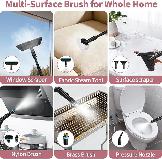 Steam Cleaner for Home & Car, 3-Level Adjustable Steamer for Cleaning with Temp Display,15s Fast Heat,1.8L Large Tank, 4Bar Powerful Steam for Grout,Grease,Tile,Couch,Toilet, Car Detailing,Windows